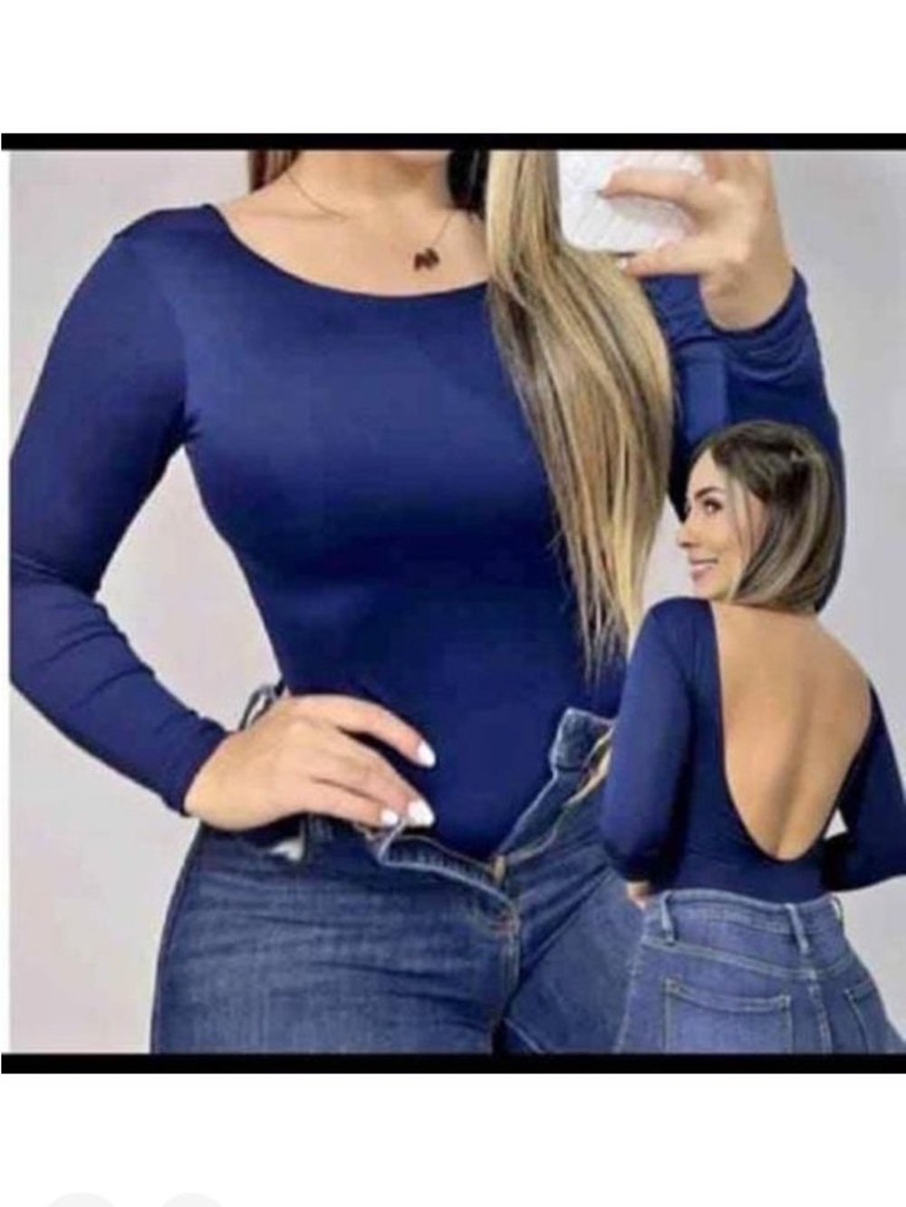 Navy Long-Sleeve Scoop Back Bodysuit - Women